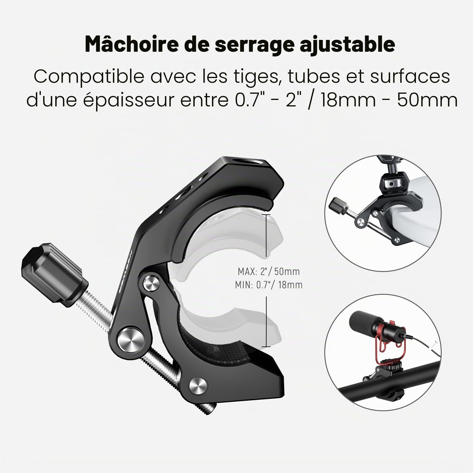 NEEWER Super Clamp Pince avec Sabot Froid et Trous Filetés 1/4" 3/8", Charge Max. 2 kg,Support en Forme de Crabe pour la Plupart des Accessoires de Photographie, Compatible avec SmallRig, Noir, ST84