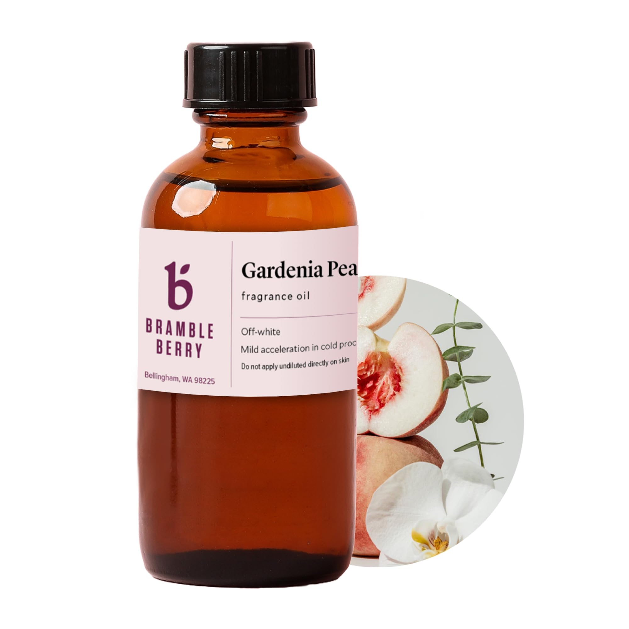 Bramble Berry Gardenia Peach Fragrance Oil 2 oz | Sweet Floral &amp; Fruity Scent with Citrus, Rose &amp; Musk for Soap Making, Bath Bombs, Candles &amp; Lotion | Skin Safe, Vegan, Paraben &amp; Phthalate Free