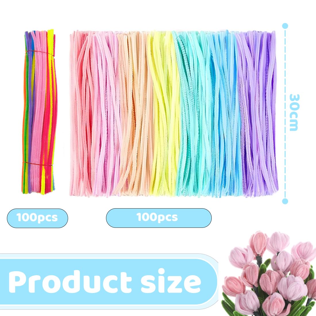 LYNBLY 500 Pezzi Scovolini Pipa Ciniglia Steli Set, Includere 100 Pipe Cleaners Steli di Ciniglia, 200 Occhi Adesivi Occhietti Mobili, 200 Pompon Rosso, per Natale Artigianato DIY Creazione di Renne
