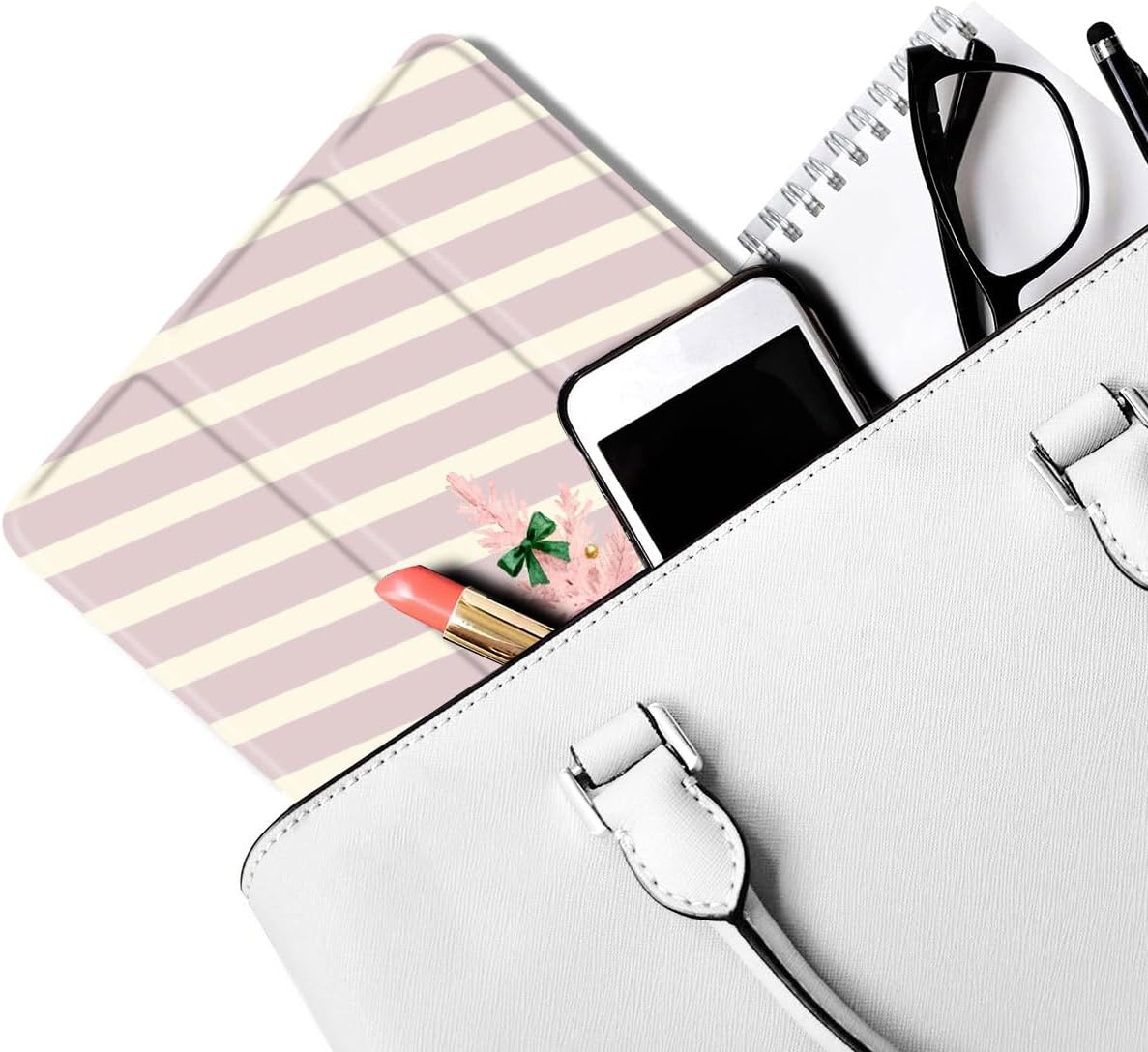Christmas Case for iPad A16 11 inch 2025 with Pencil Holder, Original Beige Strips Pink Christmas Tree Soft TPU Back Protective Cover Shell for iPad 10th Generation, Auto Sleep/Wake Slim Shell