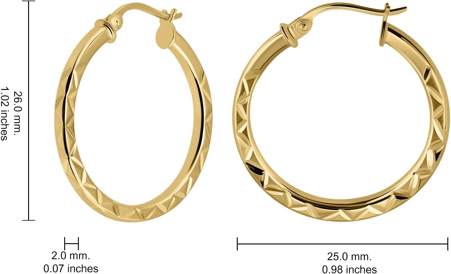 Hoops & Loops 925 Sterling Silver Diamond-Cut Square-Tube Click-Top Round Hoop Earrings for Women, Sizes 15mm 20mm 25mm 30mm 35mm, Silver, Yellow & Rose Gold - Image 6