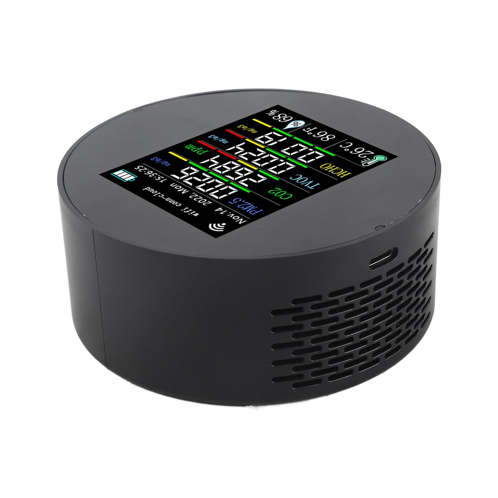 FTVOGUE Monitor Jakości Powietrza Wi-Fi Tester CO2, Przenośny Miernik Jakości Powietrza 7 w 1 z Kolorowym Wyświetlaczem, PM2.5 TVOC HCHO śledzenie Wilgotności Temperatury w Szklarni w Domu
