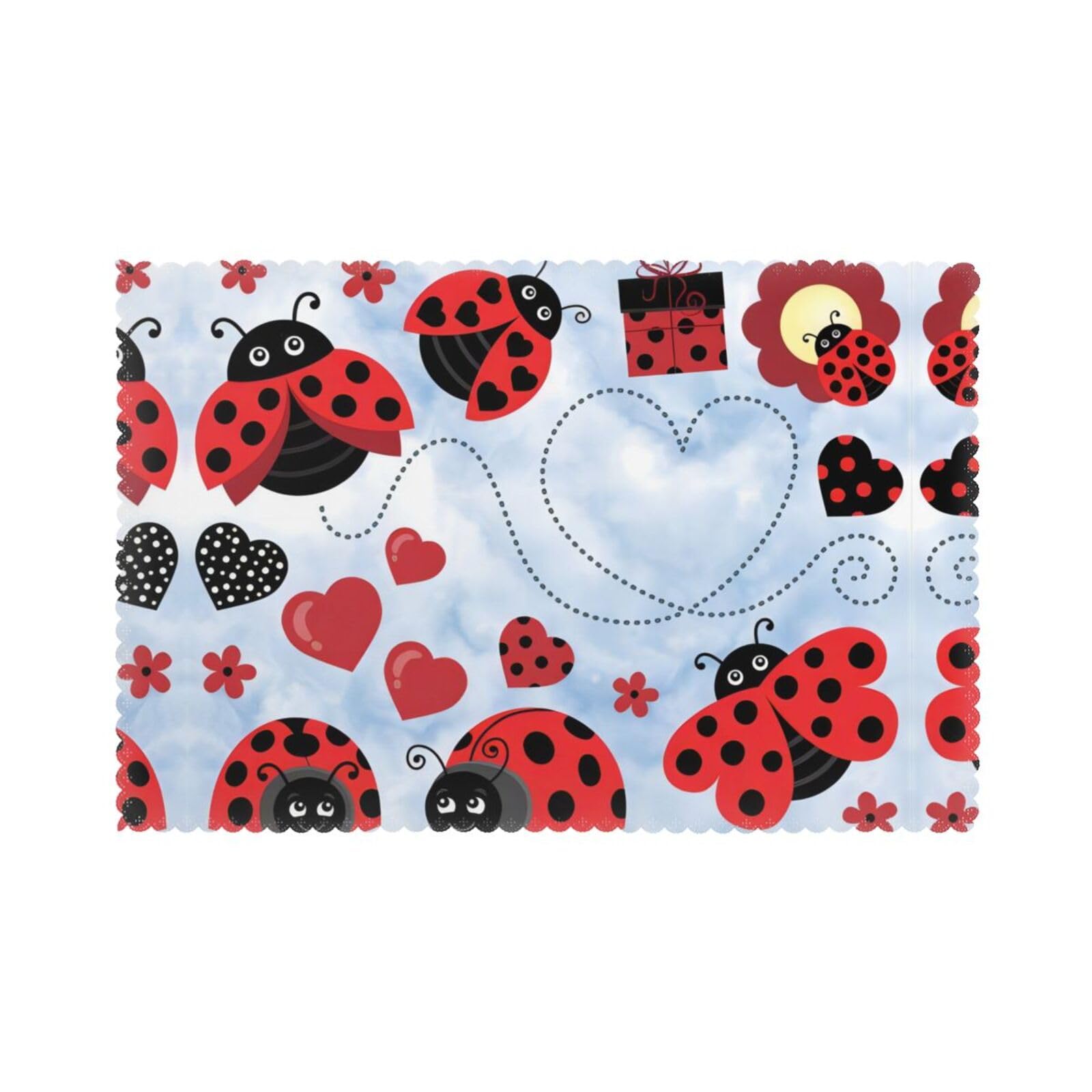 YYHWHJDE Ladybug And Cloud Prints Placemats Set of 6 12x18in - Elevate Every Meal with Durable & Customizable Table Layers