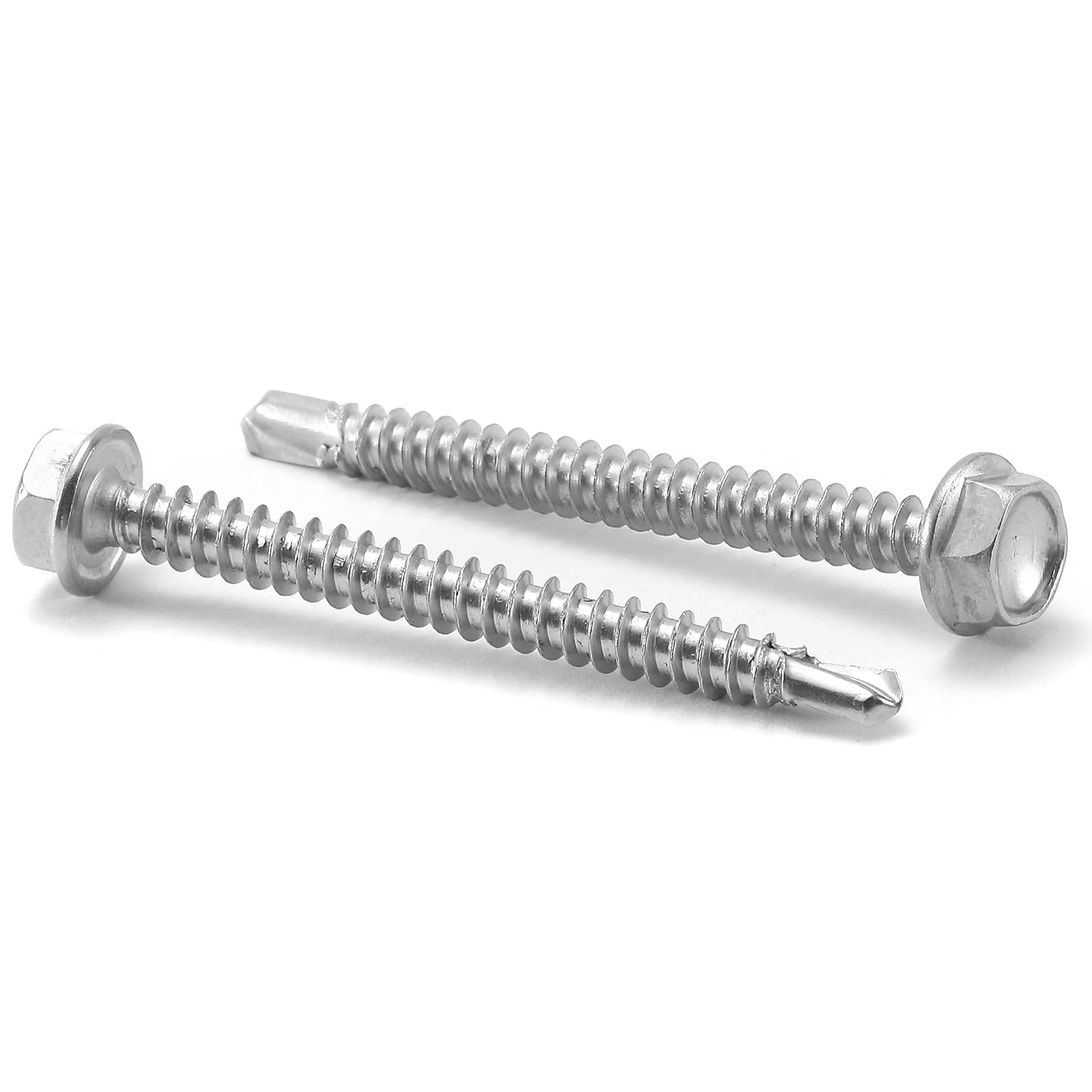 #12 x 2 Sheet Metal Screws 100PCS 410 Stainless Steel Hex Washer Head Fast Self Tapping Screws by SG TZH