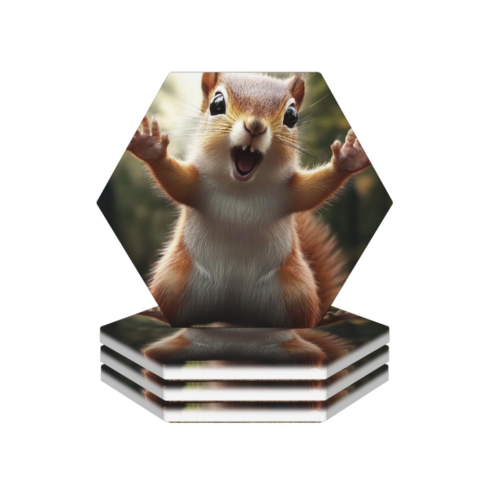 Drink Coasters Set of 4 Coffee Ceramic Coaster Squirrel Funny Animal Coasters for Drinks Coffee Cup Mat Heat Resistant Tabletop Protection Coaster Desk Accessorie Home Decorative