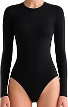 Sunzel Long Sleeve Bodysuits for Women- Crew Neck Thong Body Suits Sexy Compression Tops with Tummy Control