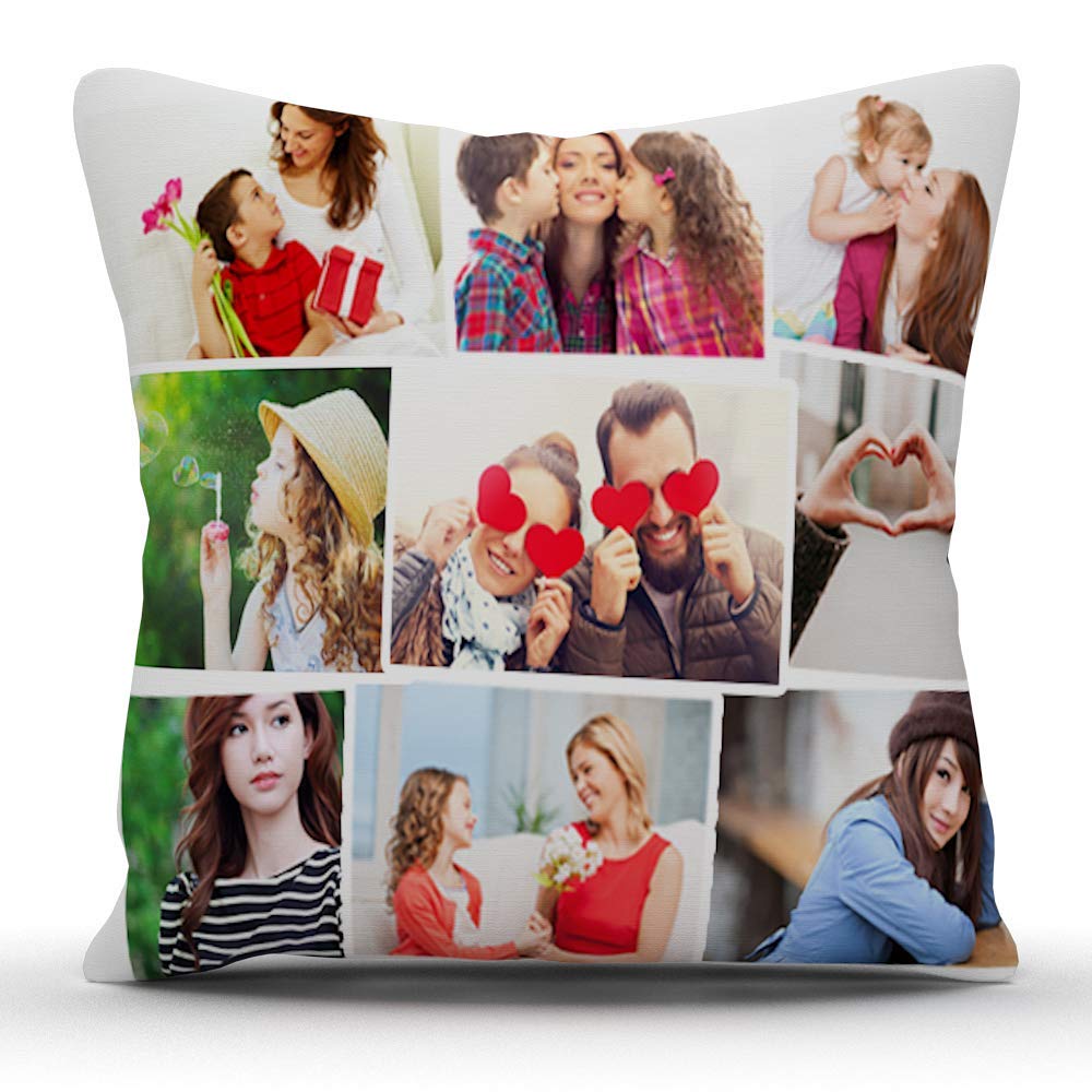 Pix Art 9 Photo Printed Decorative Polyester Blend Customized Cushion (Multicolour, 12X12 Inch)