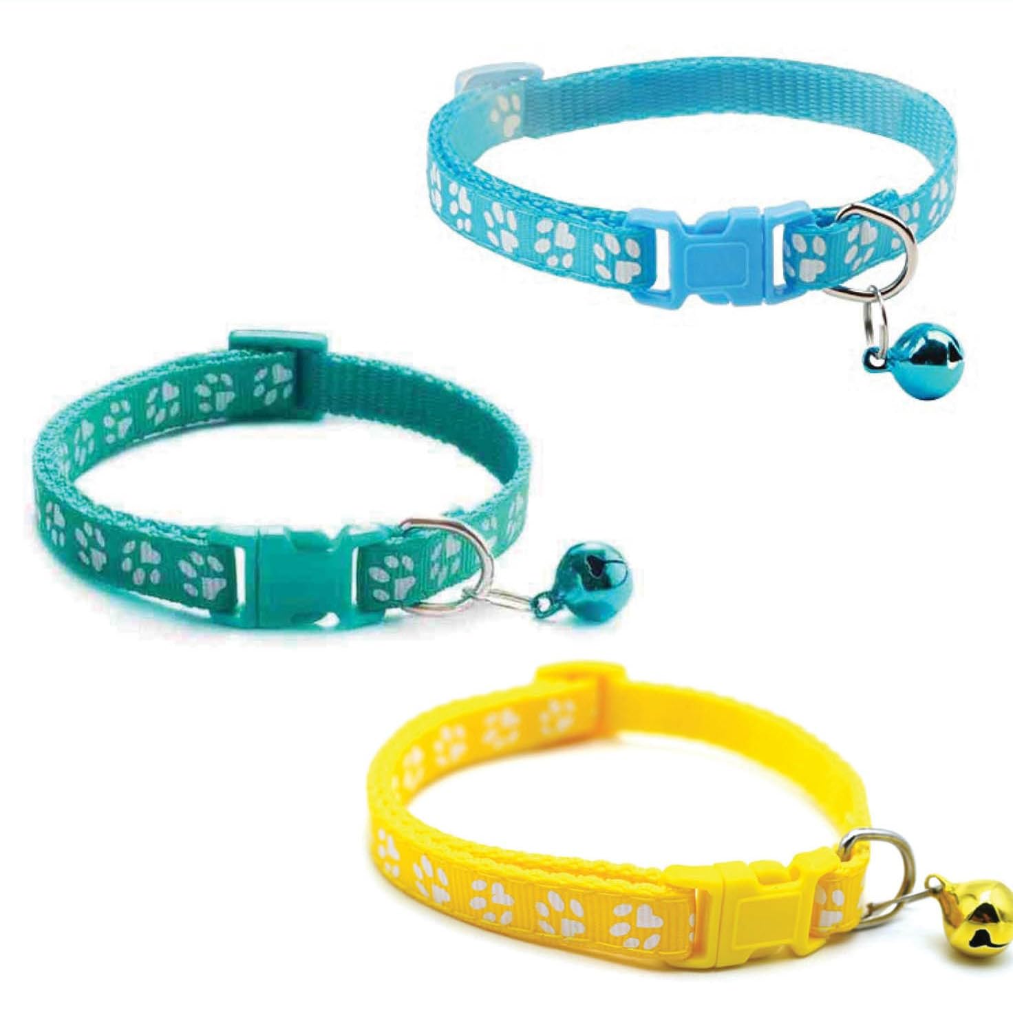 Litvibes Cat Collars Set of 3 with Bell,Kitten & Small Soft Adjustable Collar Safe,Solid & Protection Breakaway for Cats & Puppies,Cute Kitty Neckband with Paw Print-(Light Blue,Yellow,Turquoise) (B0CXVLBDHH) Amazon Price History, Amazon Price Tracker