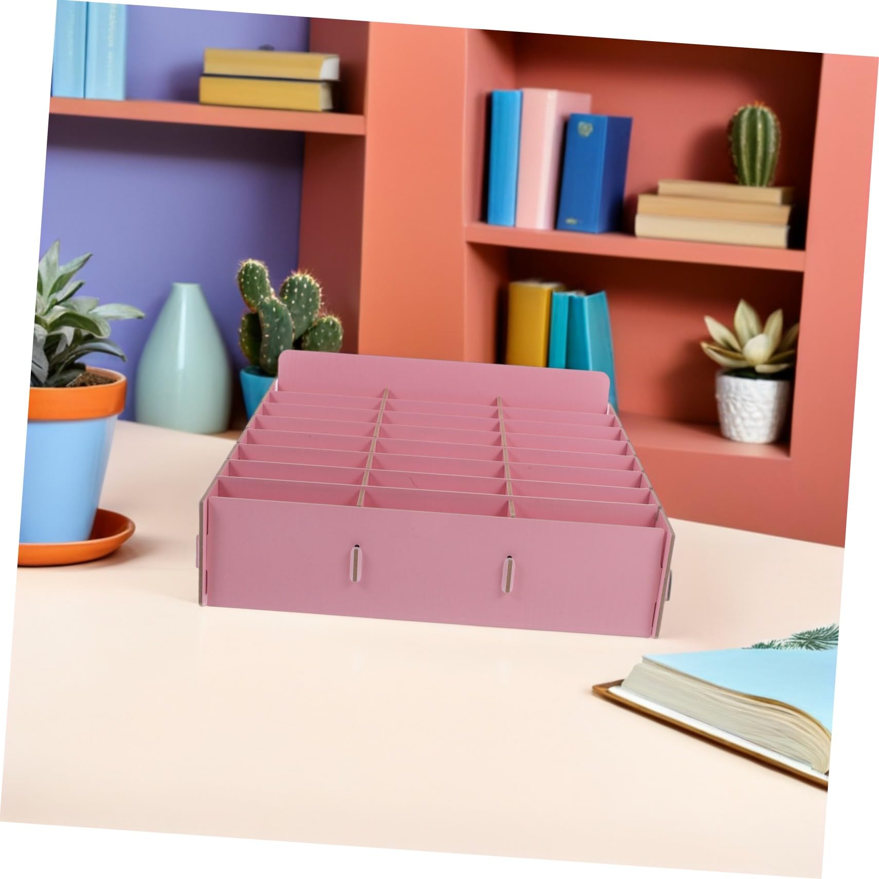 SHINEOFI Organizer in con Scomparti per Cellulari e Accessori Scatola Cellulare Scrivania Rosa Portaoggetti Multifunzione per Insegnanti Ufficio e Aula Scuola