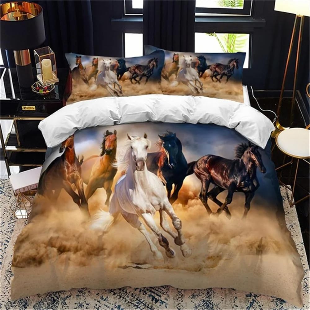 QBIDCSX Bedding Double Bed Set Horse Bedding Double Bed Set - Microfibre Quilt Cover 230x220 cm - Comforter Cover with 2 Pillowcases(Double)