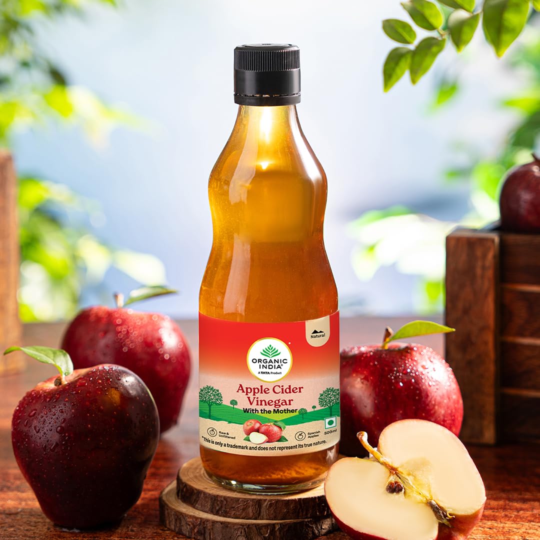 Organic India Apple Cider Vinegar with Mother of Vinegar, 500ml | Raw and Unfiltered ACV | Lab tested on 250+ Parameters | Made from Spanish Apples | Imported from Spain