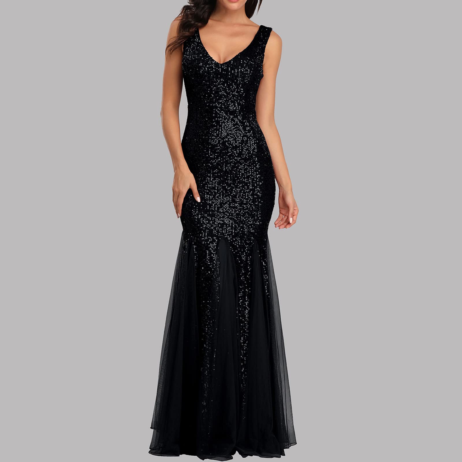 Cocila Abito Lungo Boho Floreale da Donna Abito da a Aderente Ricamato in Pizzo con Scollo a V e Paillettes da Donna Vestiti Smeraldo