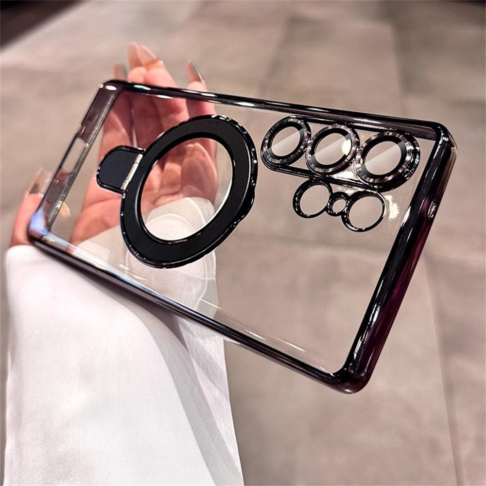 Coque magnétique Galaxy S25 Plus transparente et pliable avec béquille noire