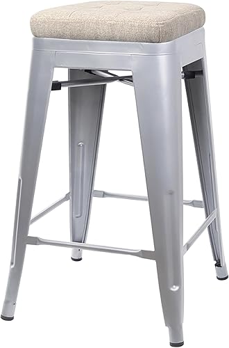 Miniatura 273 de GIA Taburete de mostrador sin respaldo de 24 pulgadas, cantidad de 4, bronce con asiento de madera clara Negro -,Café,Gris,gris, (Gun