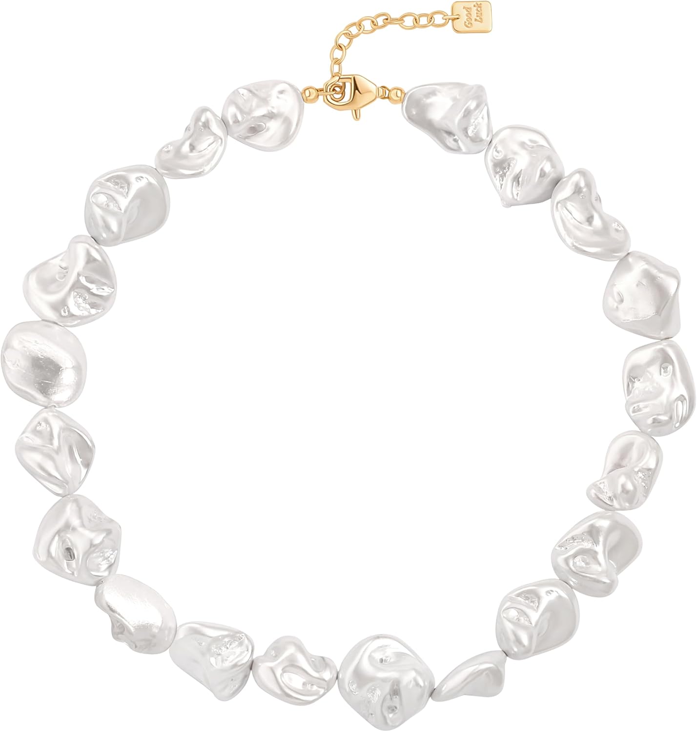 Chunky statement stone beaded necklace big baroque pearl gold choker