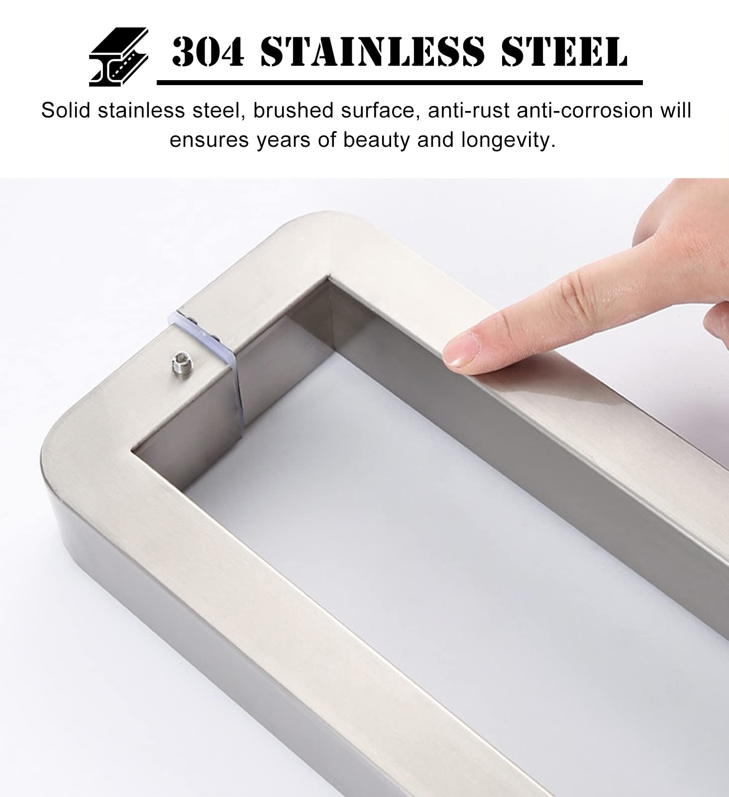 Türgriff mit abgerundeten Ecken für Glastüren, quadratischer Zuggriff (13/17/21/25 Zoll), Türgriffe aus gebürstetem Edelstahl, doppelseitige Innentürstangen, Silber – 32,
