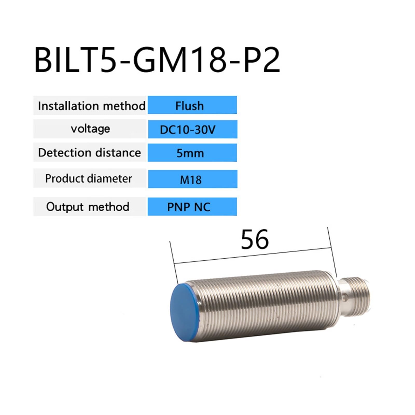 1 x indukcyjny czujnik zbliżeniowy M18, podtynkowy, DC 10-30 V, AC 90-250 V, wyjście NPN PNP NO NC(PNP NC)
