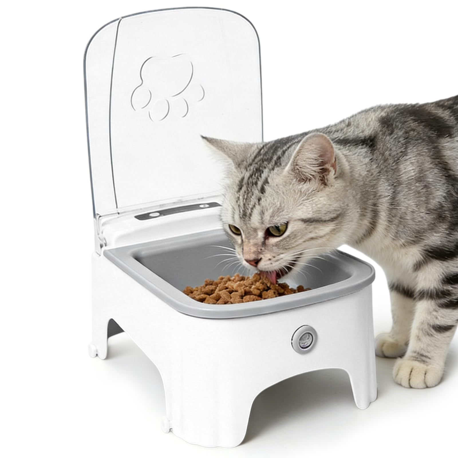 Futterautomat Katze, 23×17×11.5cm Futterautomat Katze Frienhund, Automatischer Futterspender, Katzenfutter Automat für Haustierfütterung, Zeitgesteuert, Energiesparend, Grauer ABS