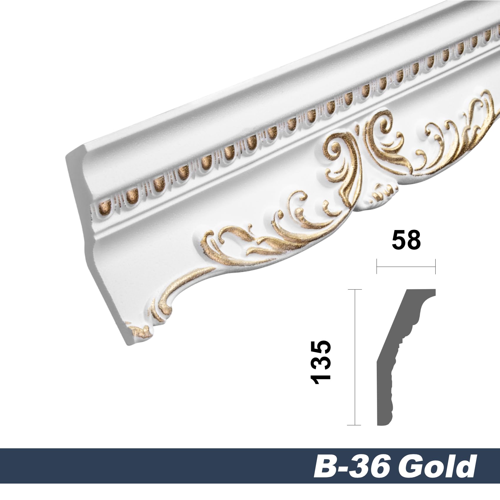 Marbet soffitto modanature gold pacchetto risparmio di styrofoam EPS - stucco modanature fantasia, nel design tradizionale - (32 metri B-36 G) Profilo di stucco Profilo di rifinitura Profilo