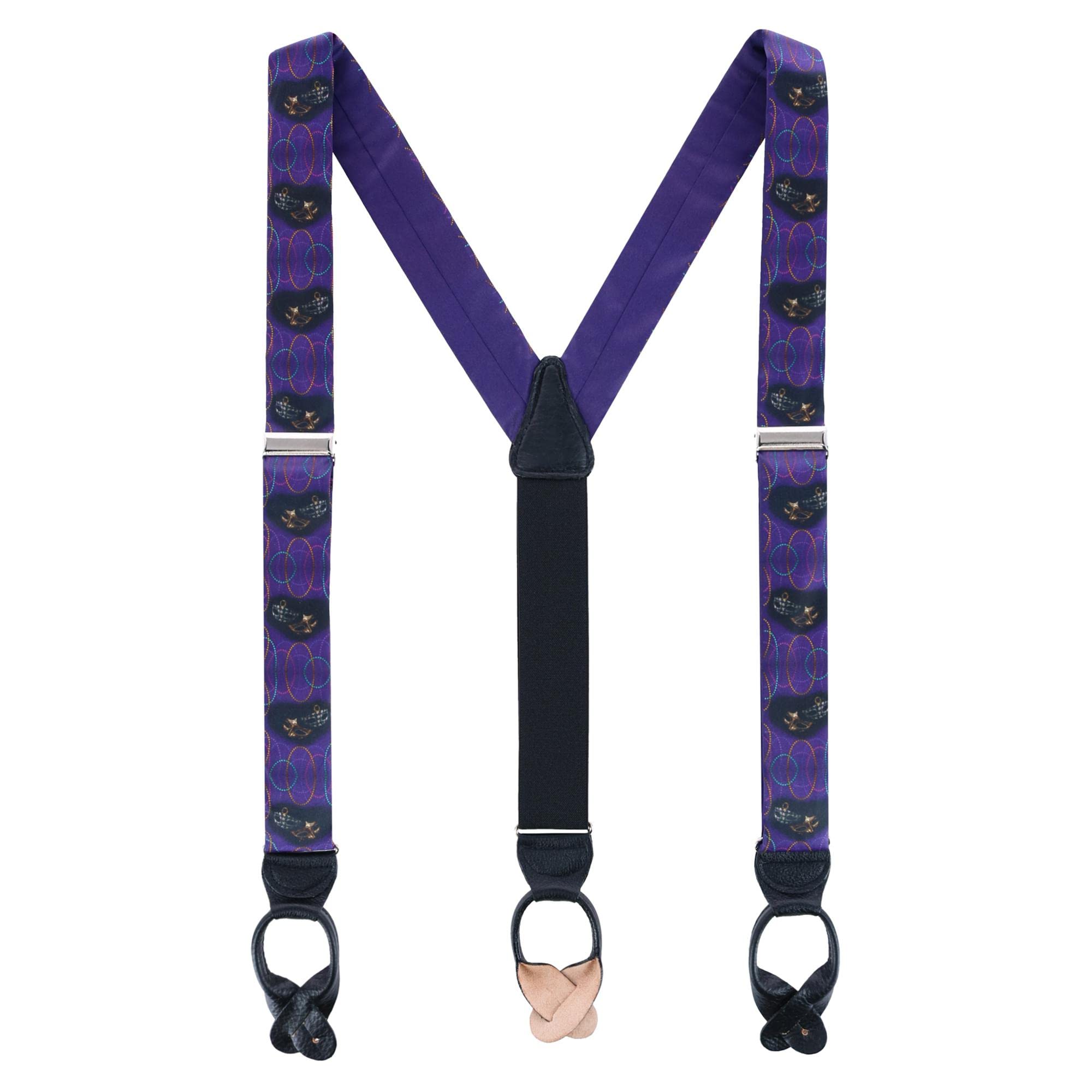 Trafalgar Men's Mardi Gras Celebration Silk Button End Braces (Suspenders),