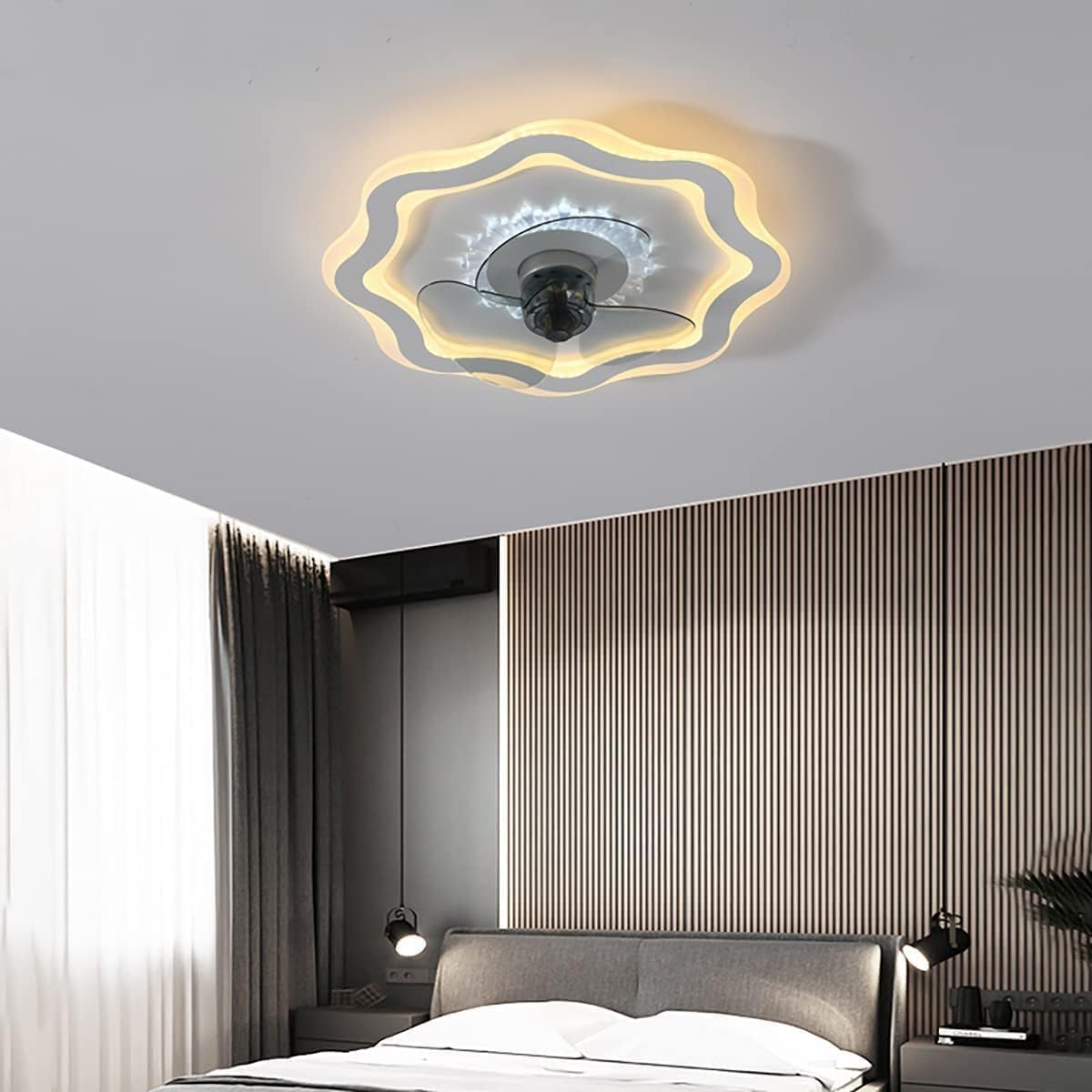 Nordic Flower Shape Ceiling Fans Light LED Remote Control 48W Fan Ceiling Lamp 3 Speed Fan Chandelier Modern Children's Room Lighting Dome Ceiling Light Dimmable for Bedroom Living Room