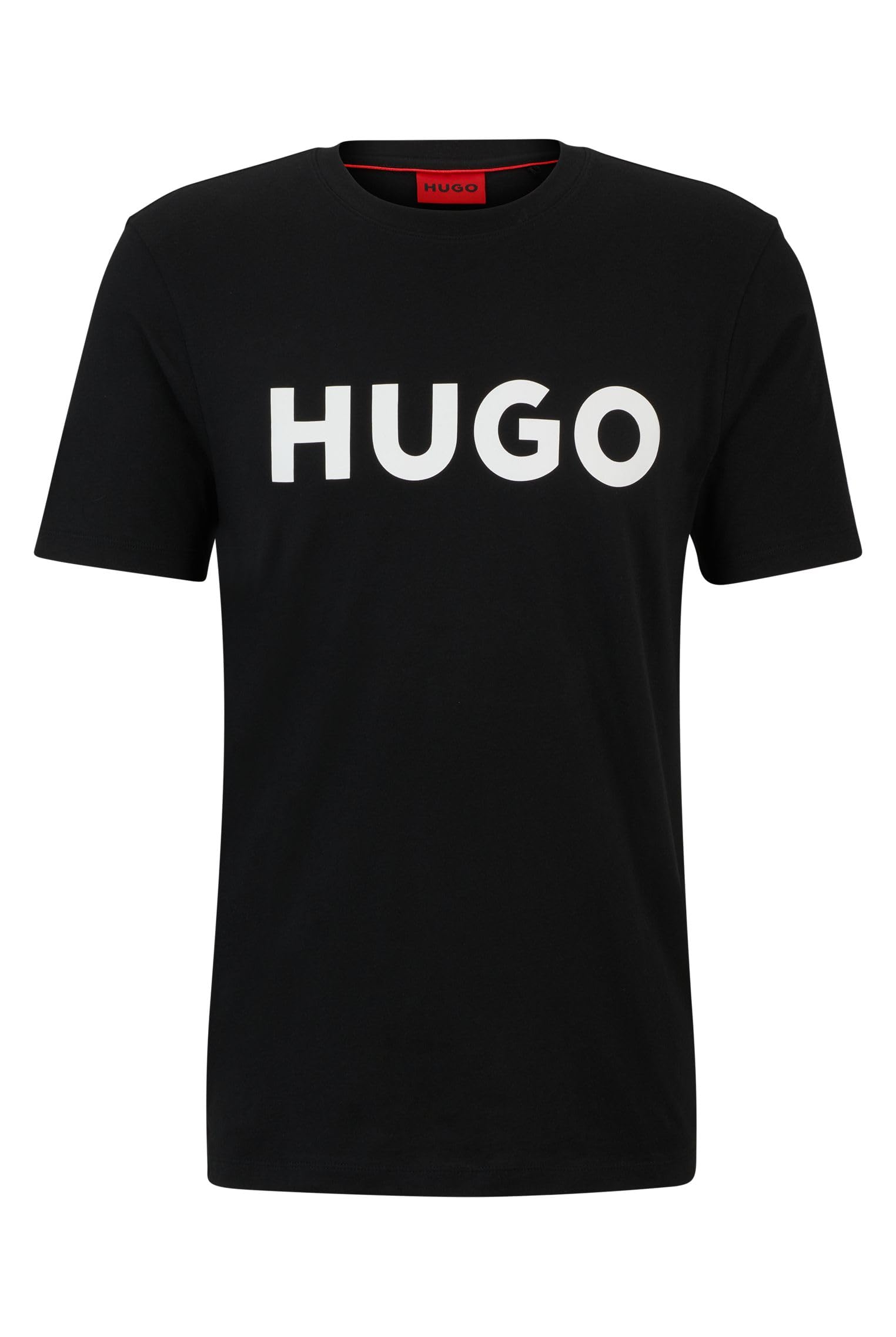 HUGO Męski T-shirt Dulivio Regular -Fit z bawełnianego dżerseju z kontrastowym logo, Schwarz002, L