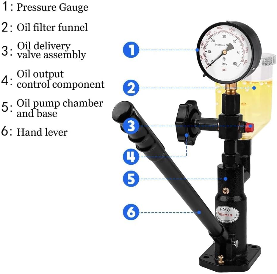 Diesel Fuel Injector Tester New 600Bar 8000PSI Diesel Injector Nozzle Tester Kit with Dual Scale Gauge to Adjust Injector Nozzle Pressure and Testing Diesel Injector Nozzle Pop Pressure Tester