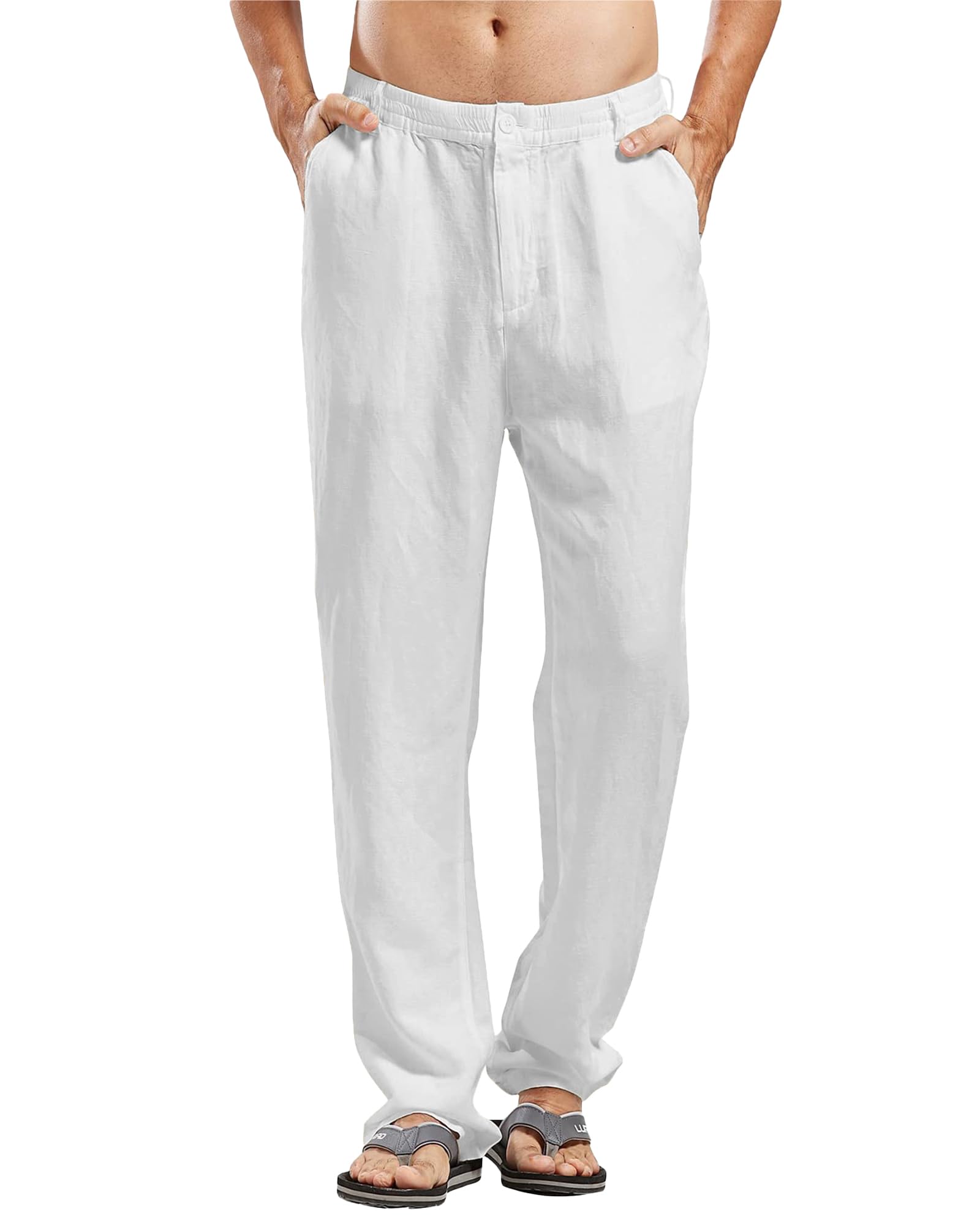 LVCBL Herren Leinenhose Lang Leicht Sommerhose Loose Fit Freizeithose Einfarbig für Männer M-3XL
