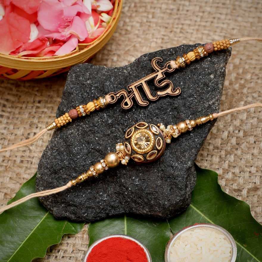 Image of eCraftIndia Set of 2 Designer Rakhis For Men with Roli Chawal Pack - Rakhi for Brother