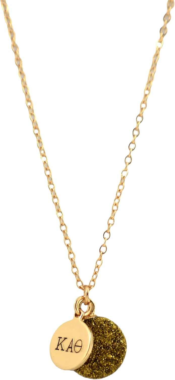 Sorority Shop KAT Necklace - Kappa Alpha Theta Druzy Gemstone Necklace With Engraved Pendant – 14K Gold Dipped Jewelry with Gold Gemstone – Sorority Gift, Charm Paraphernalia