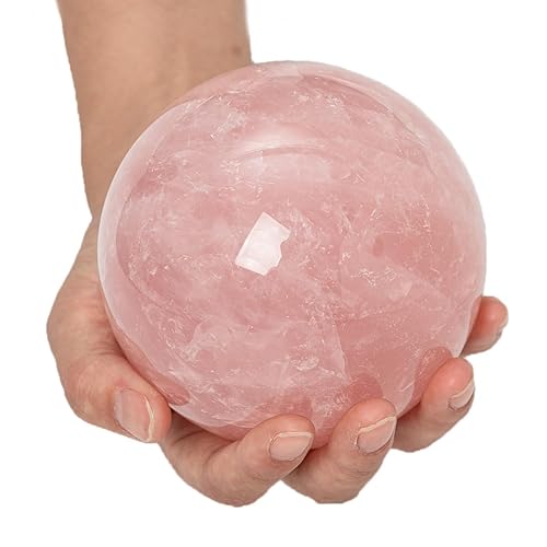 MOGEMT Large Rose Quartz Crystal Sphere Natural Pink Healing Crystal Ball with Stand Meditation Decorative Balls Home Decor 100-110mm/3.9-4.3" - Rose Quartz - 3.9 - 4.3 inches