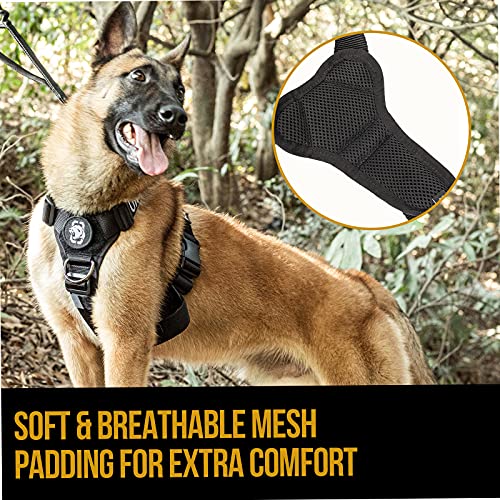 OneTigris No-Pull Hundegeschirr Goliath Geschirr mit Griff Taktisches Einstellbar Geschirr für Hunde Welpen Jagd Wandern Trainierung Spaziergang Outdoor-Aktivitäten (Schwarz, XL)