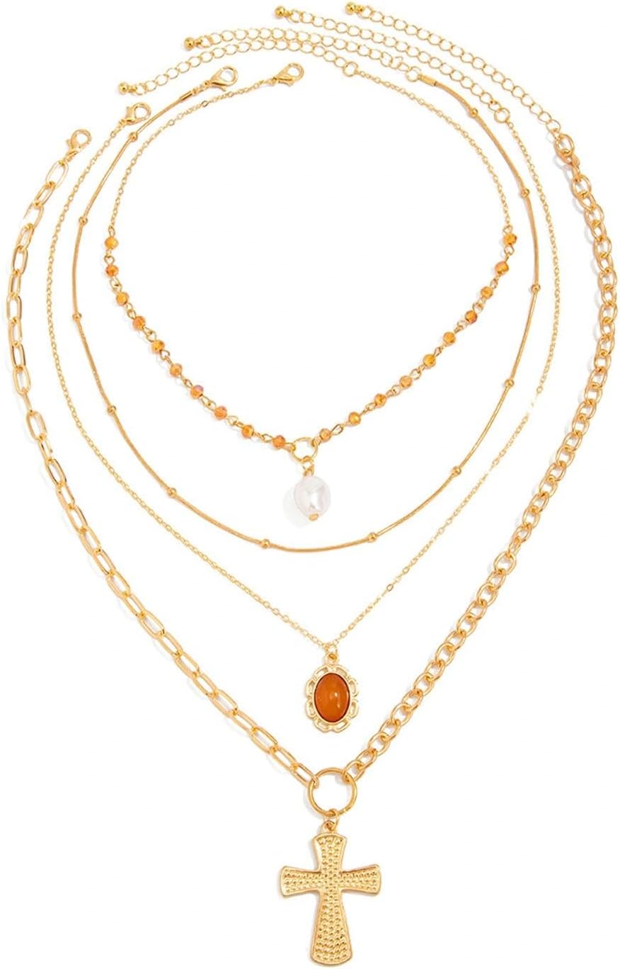 Layered Gold Pearls Cross Pendant Necklace for Women,Vintage Crystal Beaded Cross Chain Stacked Necklace,Statement Birthday Jewelry Accessories Gifts - Image 9