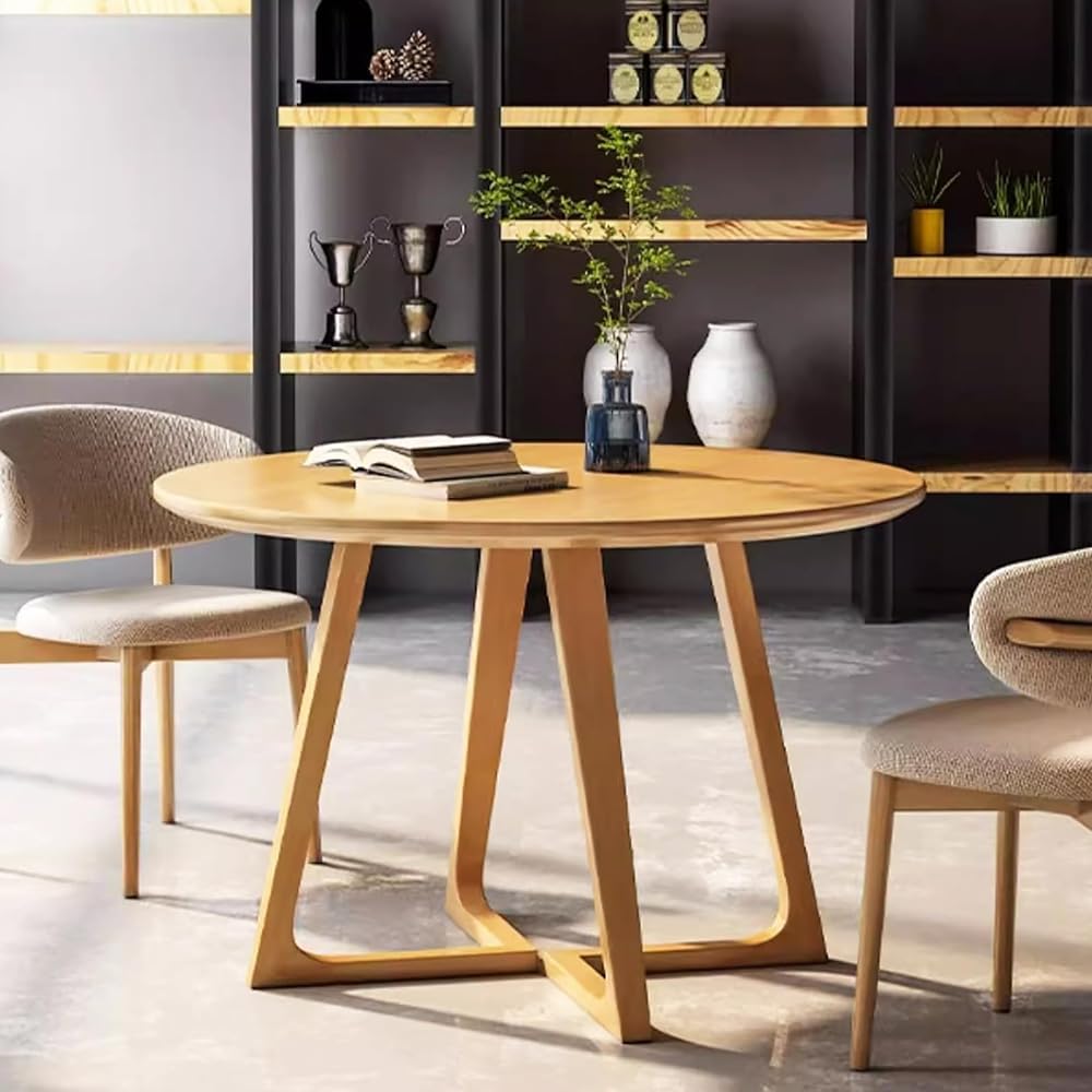 Nowoczesny okrągły stół do jadalni z litego drewna z połowy wieku - 100 x 75 cm - stylowe meble kuchenne i jadalniane - kompaktowy dekoracyjny stolik kawowy - kolor podstawowy