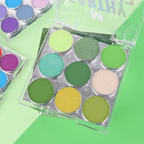 Miniatura 7 de AMY'S DIARY Paleta de sombras de ojos verdes con purpurina verde, claro verde profundo amarillo 9 colores mate brillo sombra de ojos de larga