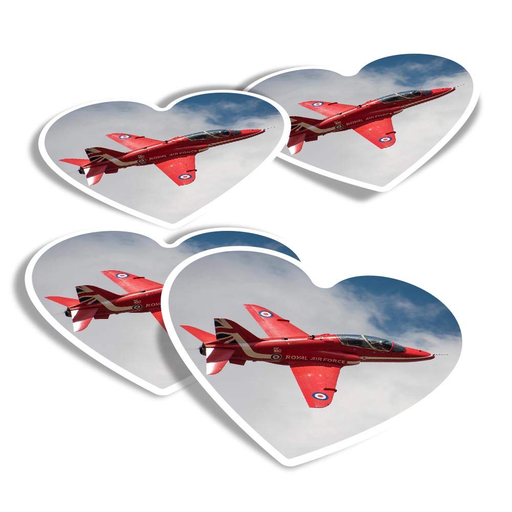 Vinyl Heart Stickers (Set of 4) - Red Arrows Plane RAF Fun Decals for Laptops,Tablets,Luggage,Scrap Booking,Fridges #14551