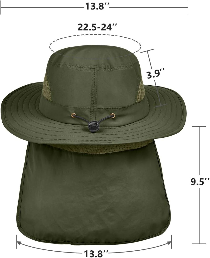 LCZTN Mens UPF 50+ Sun Protection Safari Cap Wide Brim Fishing Hiking Hat with Neck Flap for Garden Work - Image 7