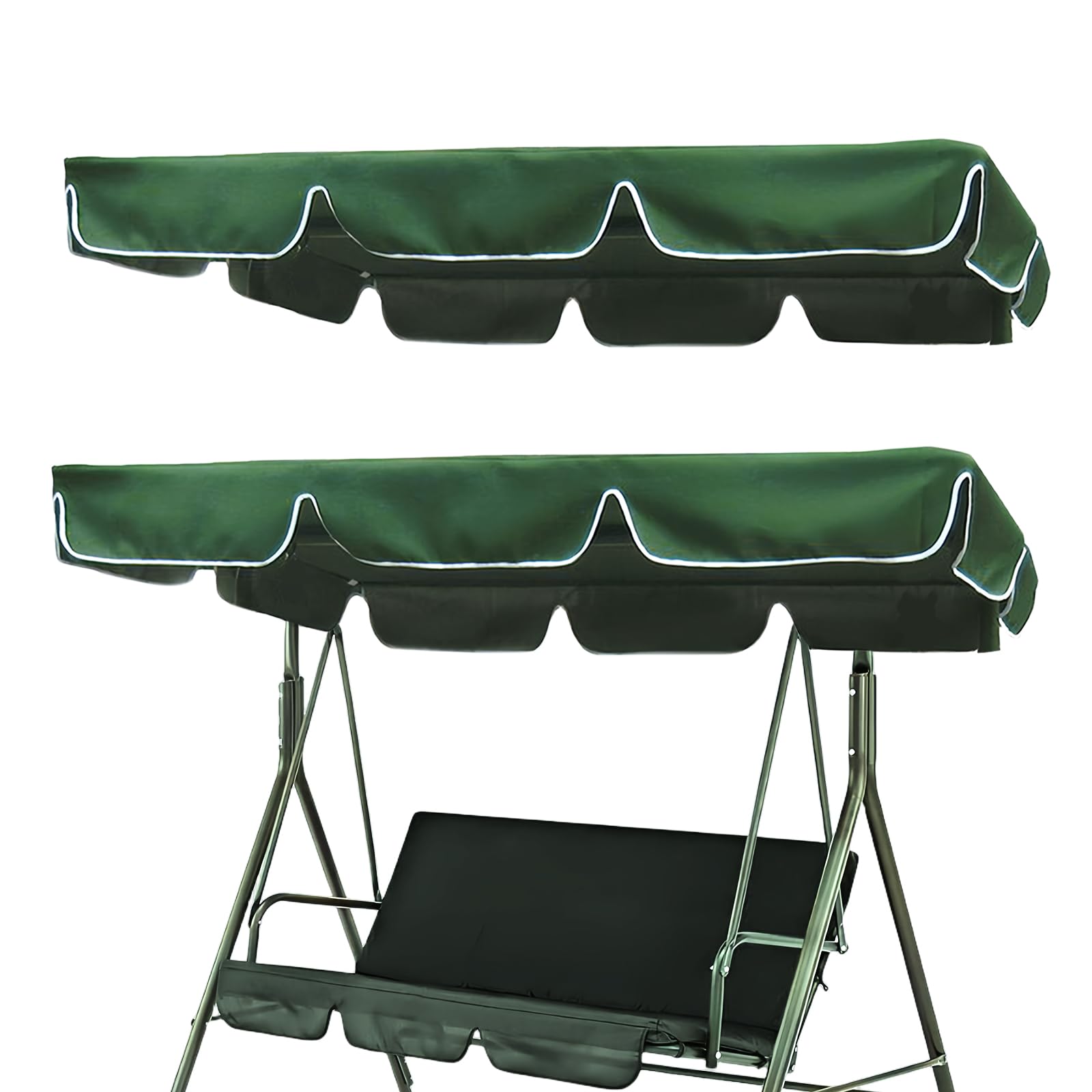 Toit pare-soleil pour balancelle de jardin - Universel - 195 x 125 x 15 cm - Auvent d'extérieur imperméable - Pour balancelle de jardin - Vert foncé