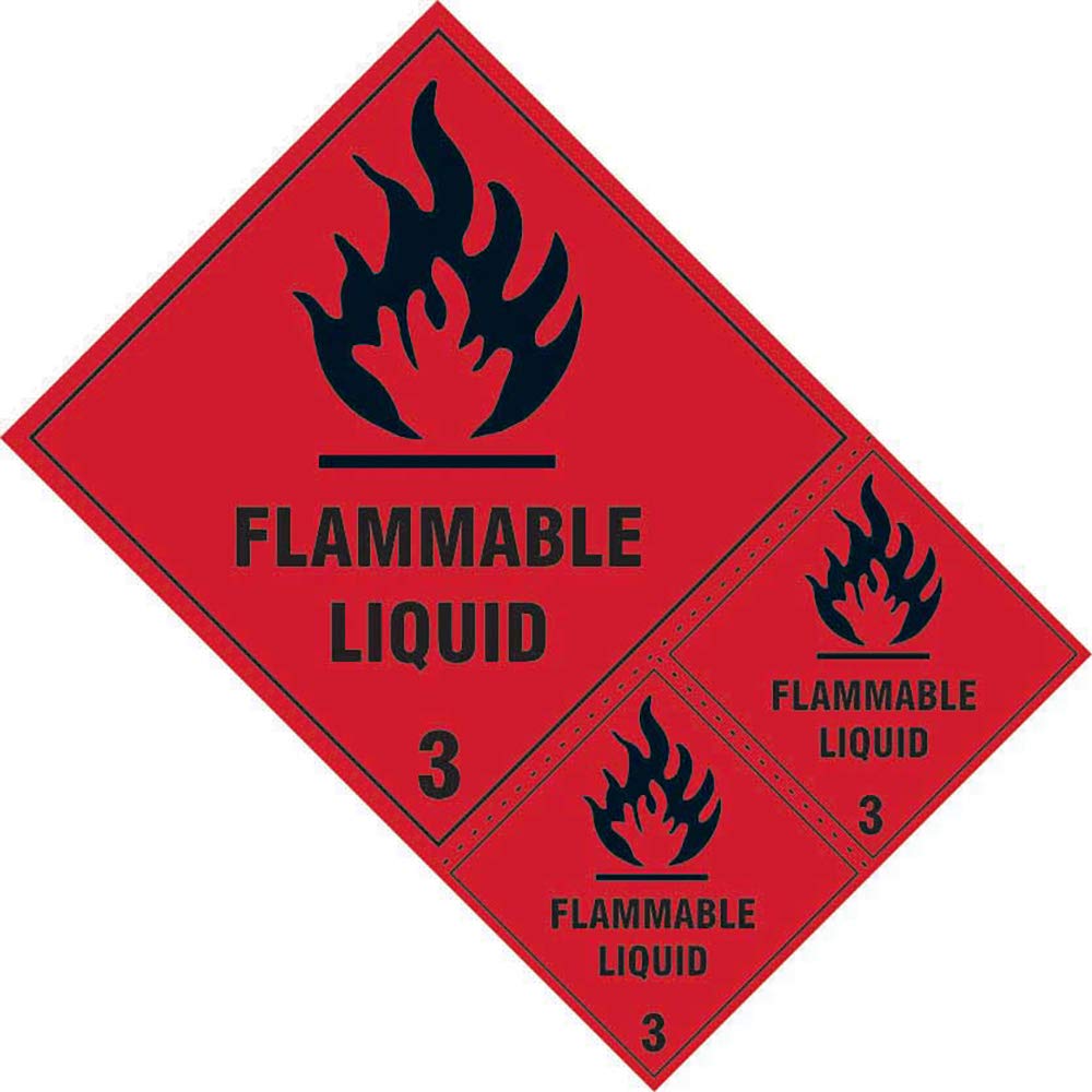 Centurion White Flammable Liquid Class 3 Label Sheet - Hazardous Substances Sign - Self-Adhesive Vinyl Sticker - 1 X 200Mm 2 X 100Mm