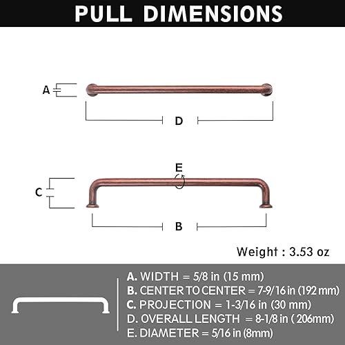 Miniatura 2 de Yanxia Juego de 12 manijas de gabinete de cobre antiguo de 7 916 pulgadas de centro a centro, tiradores artesanales para una estética vintage