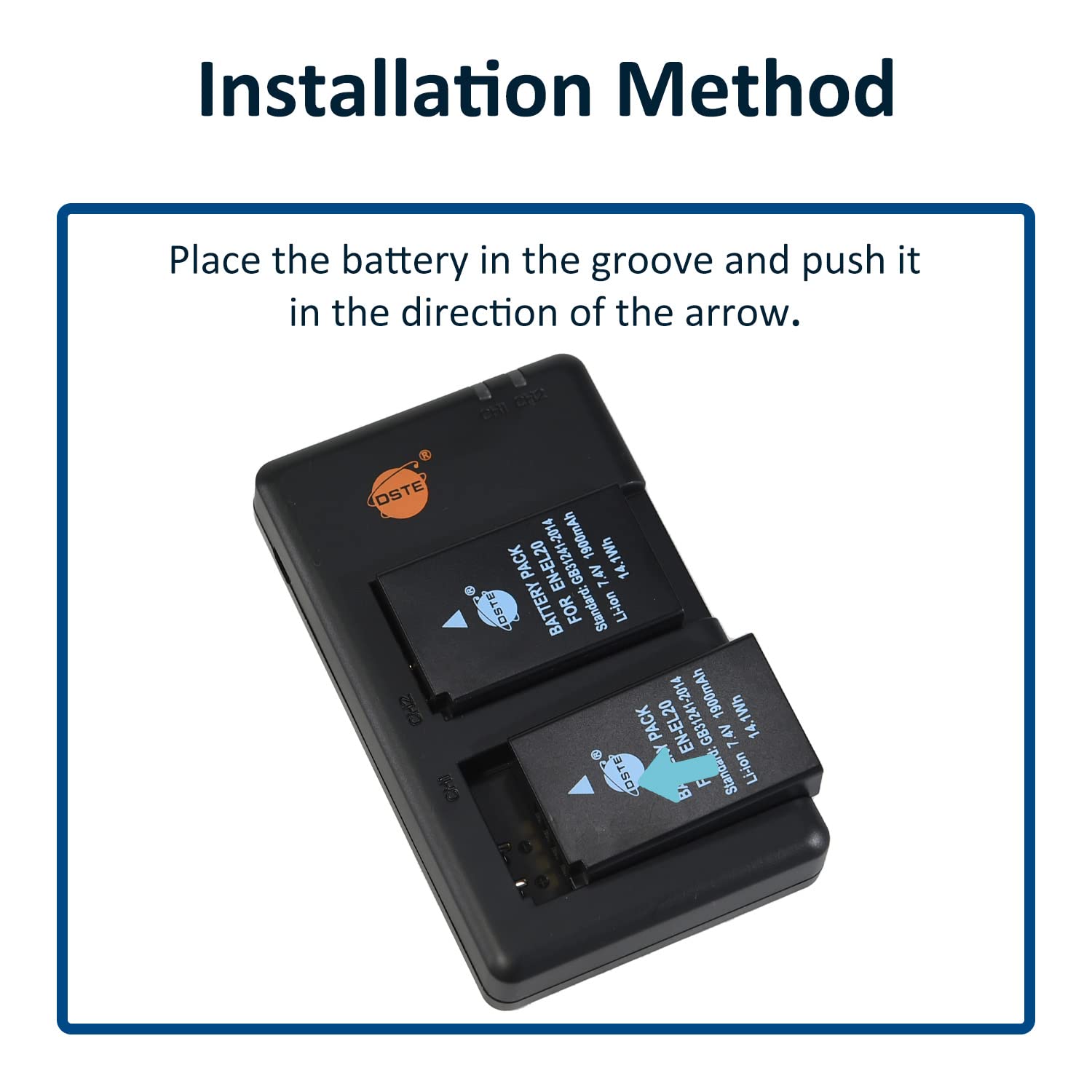 DSTE 2 Stuks EN-EL20 EN-EL20a (1900 mAh/7,4 V) Batterijlader Compatibel voor Nikon 1 J1, J2, J3, S1, V3, Coolpix A, AW1 en Blackmagic Pocket Cinema Camera