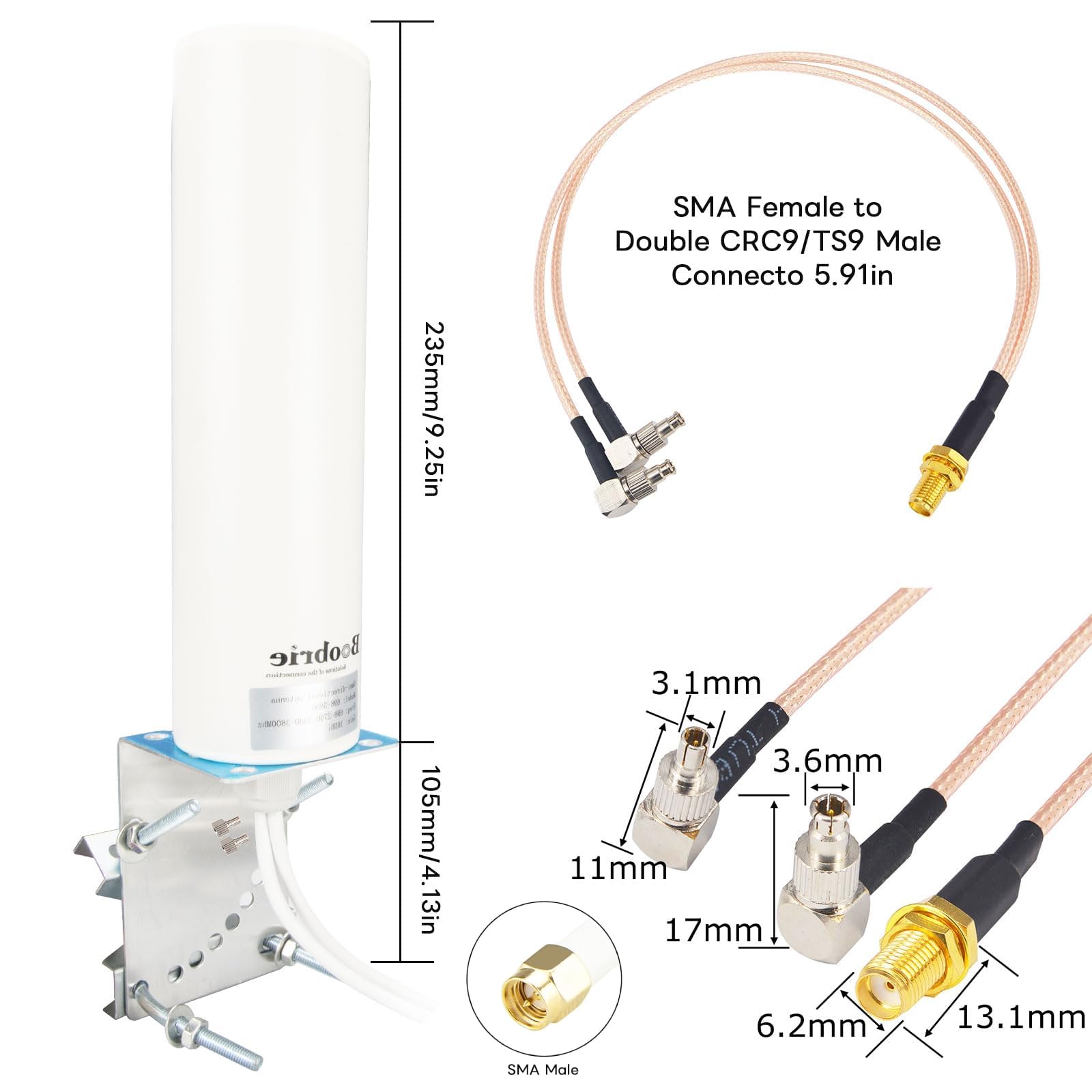Antenna WiFi 4G 5G LTE ad alto guadagno 10dBi Antenna omnidirezionale esterna 698-3800MHZ Router Modem Gateway Antenne Dual SMA maschio 16.4Ft RG58 Cavo+SMA femmina a doppio connettore maschio