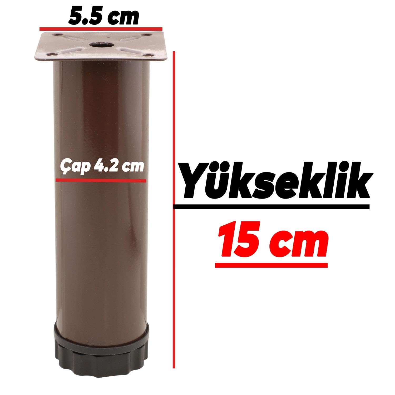 Badem10 Ayarlanabilir Mobilya Kanepe Baza Koltuk Metal Destek Yükseltici Kahve Ayağı 15 cm Ayakları 8 Adet