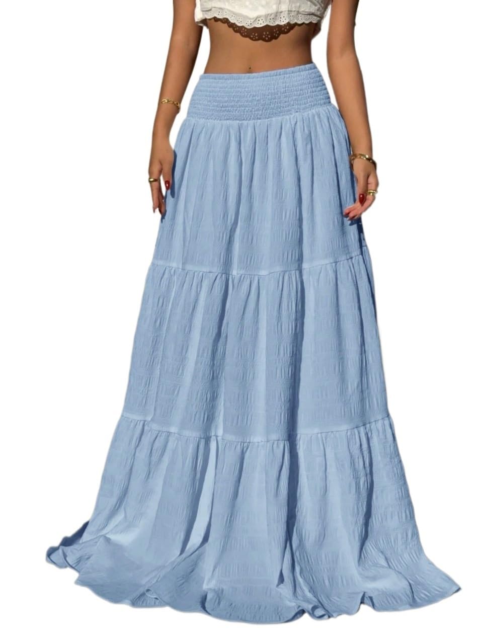 Womens Flowy Trendy Skirt Solid Color Low Waist Long Skirt