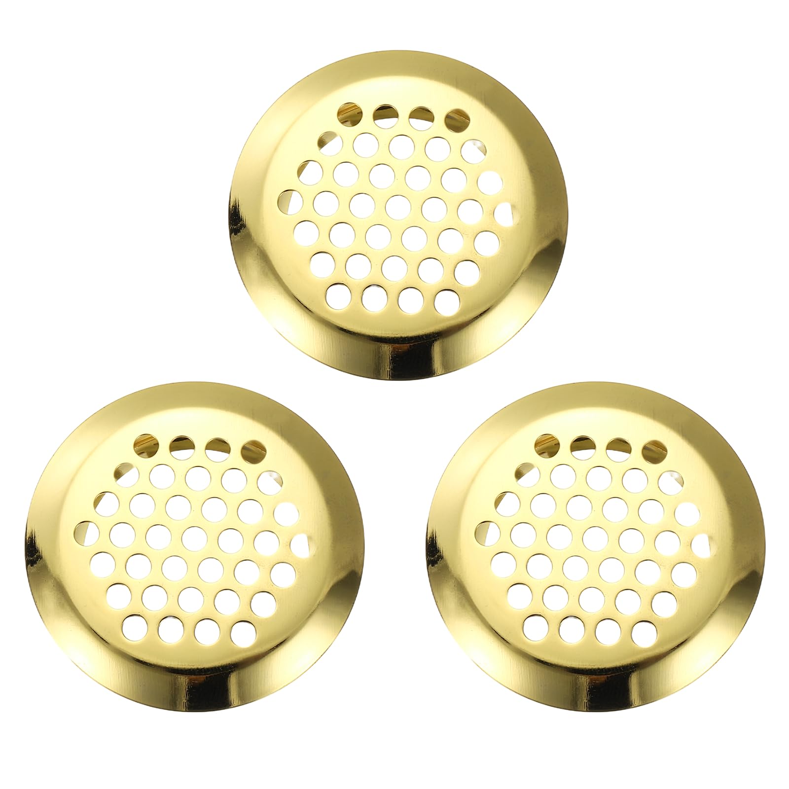 PATIKIL 1.4 Inch (35mm) Circular Air Vents, 3 Pack Stainless Steel Soffit Vent Louver Round Mesh Hole Louver for Kitchen Bathroom Shoe Cabinet Wardrobe, Gold