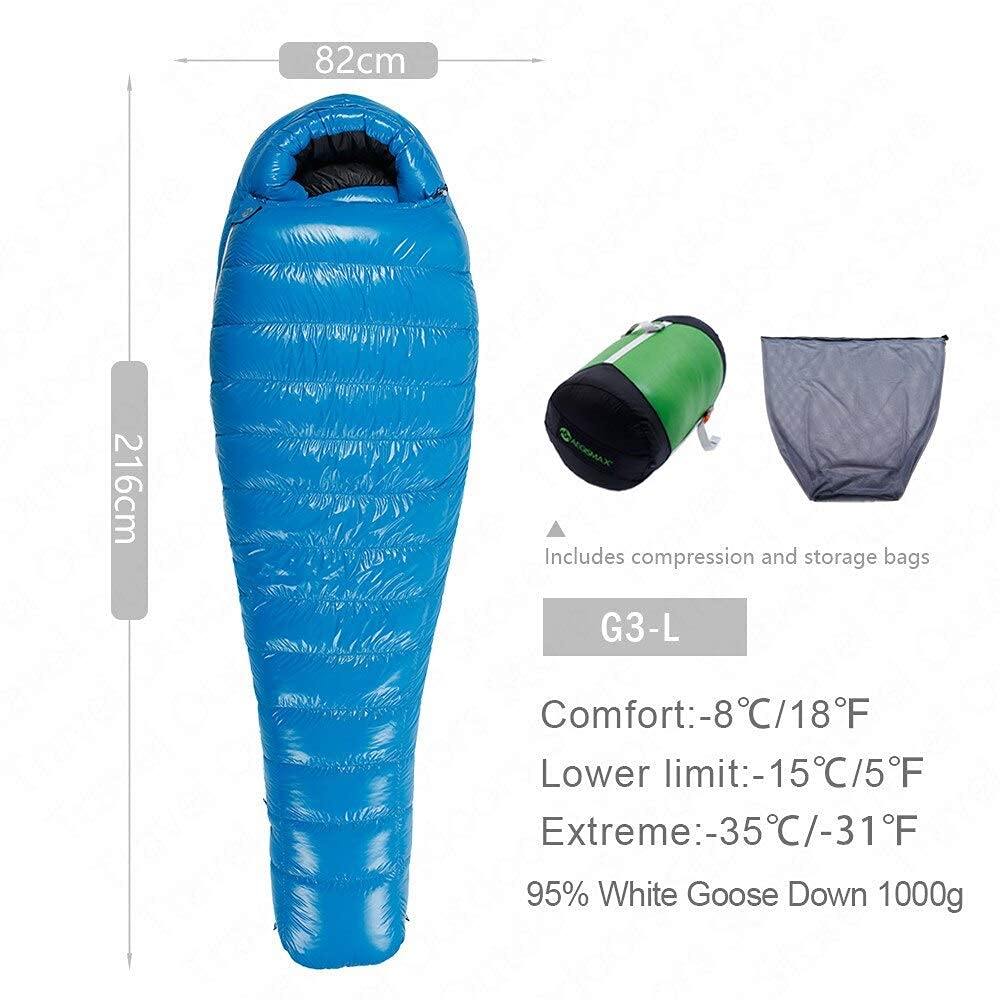 Śpiwór 95% puch gęsi Śpiwór 15D Nylon Wodoodporny Fp800 Ciepły komfort Outdoor Camping (G3)