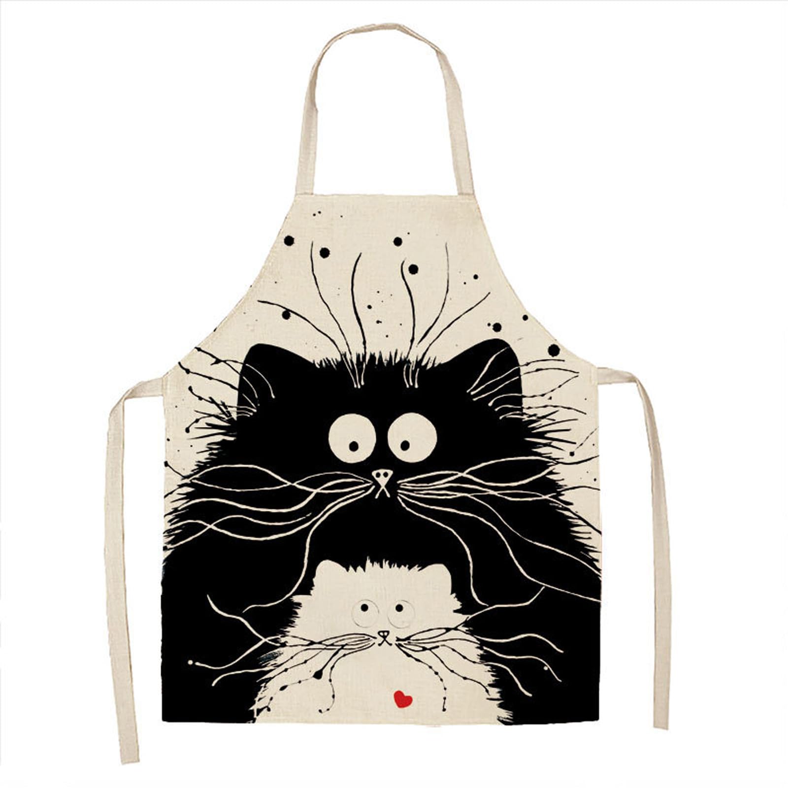 HJIAMA Delantal Cocina, Lino Mandiles, Gato Delantal Personalizado, Delantales de Regalo para Hombre y Mujer, para Asar, Pintar, Cocinar en Casa