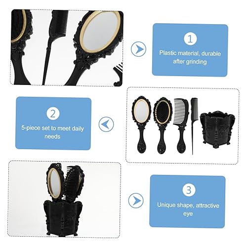 Miniatura 3 de Juego de 5 peines para espejo de vanidad, peine de dientes anchos, soporte para peine para el cabello, limpiador de cepillo antiguo, peine y espejo