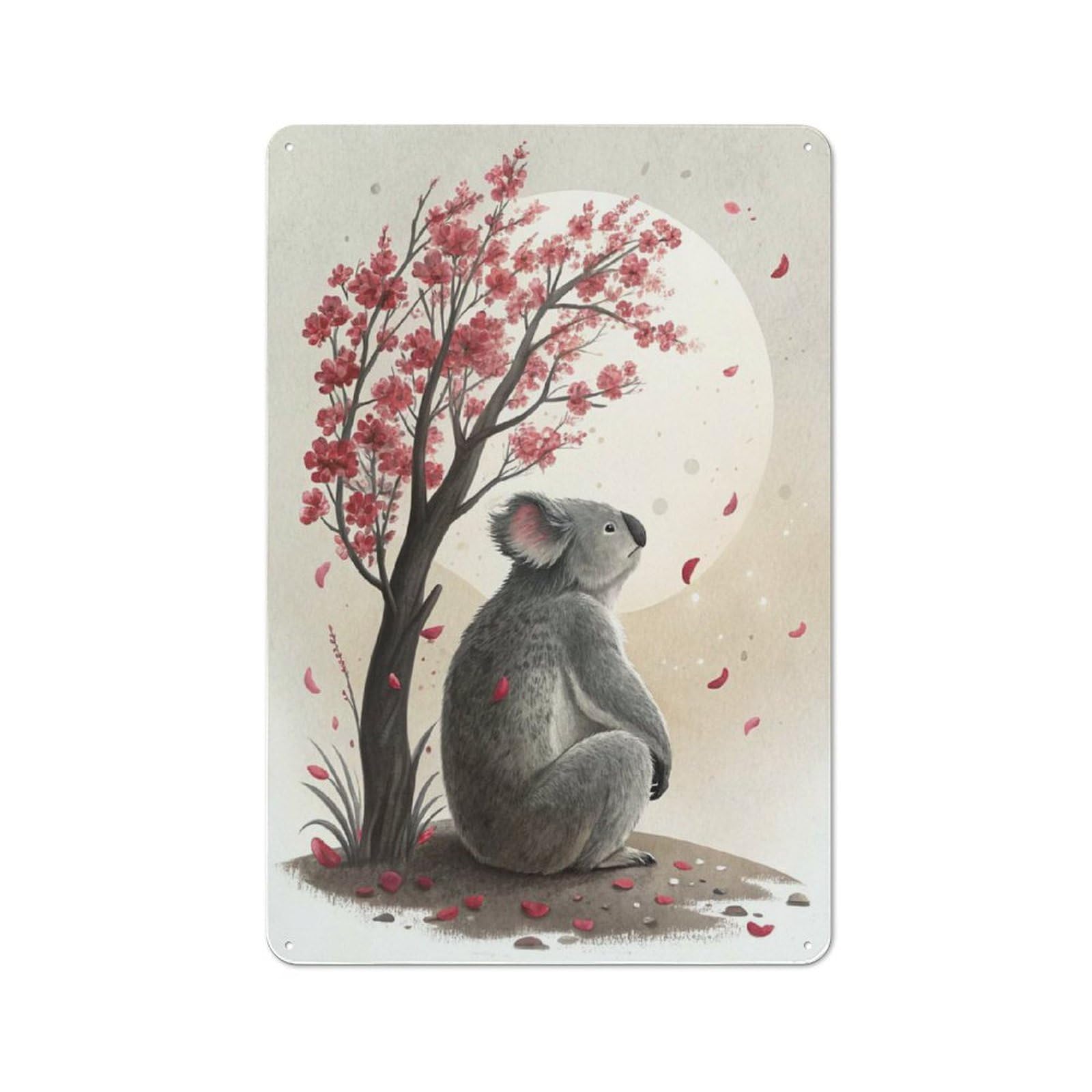 Junmoney Style-14 Koala Under A Blooming Tree Farmhouse Metal Sign 30X20cm, Rustic Country Wall Plaque For Farmhouse Kitchen, Pantry Or Dining Area