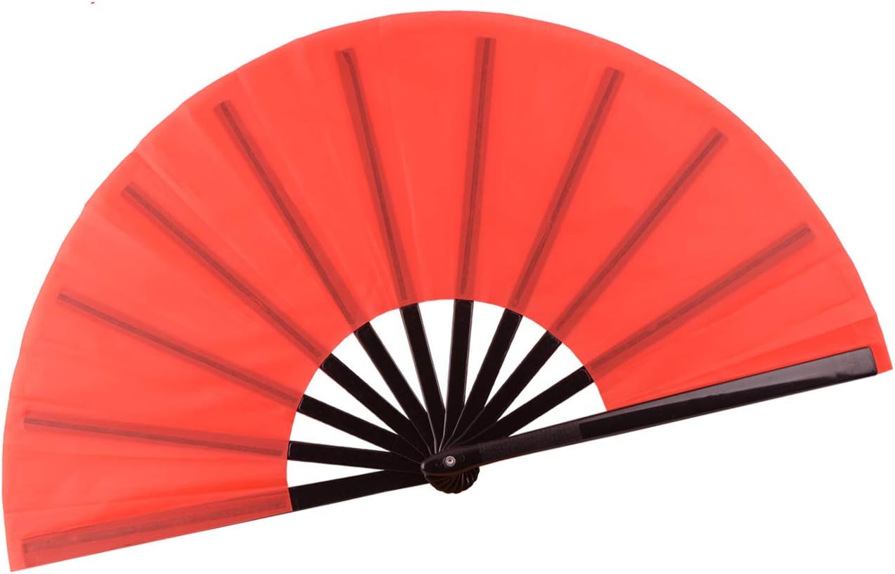 HONSHEN Chinese Folding Fan - 13 Inch Nylon-Cloth Fan for Performance and Hand Use (Red)